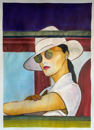 Peinture intitulée "La Dame au Panama" par Dominique Cointrel, Œuvre d'art originale, Aquarelle Monté sur Châssis en bois