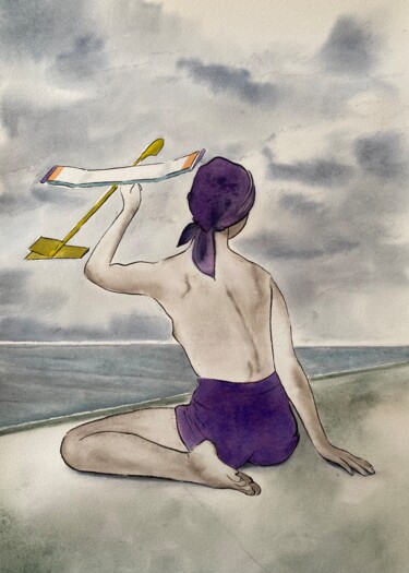 Peinture intitulée "jeu de plage" par Dominique Cointrel, Œuvre d'art originale, Aquarelle
