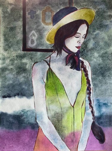 Painting titled "Etude" by Dominique Cointrel, Original Artwork, Watercolor