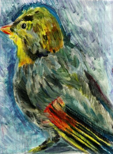 Peinture intitulée "petit oiseau Japona…" par Dominique De Roo, Œuvre d'art originale