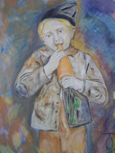 Peinture intitulée "Pti gars et sa caro…" par Dominique De Roo, Œuvre d'art originale, Crayon