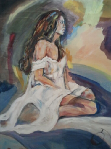 Peinture intitulée "femme pensive" par Dominique De Roo, Œuvre d'art originale, Huile