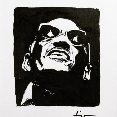 Painting titled "Portrait of Ray Cha…" by Dominique Dève, Original Artwork, Ink