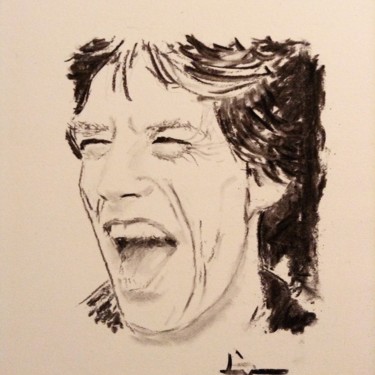 Dessin intitulée "Portrait of Mick" par Dominique Dève, Œuvre d'art originale, Encre