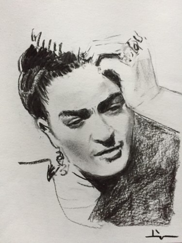 Drawing titled "Frida1" by Dominique Dève, Original Artwork, Charcoal