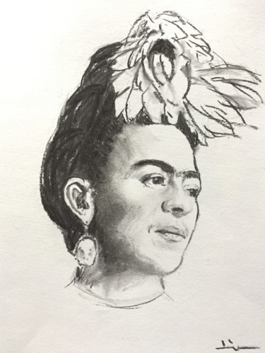 Disegno intitolato "Frida2" da Dominique Dève, Opera d'arte originale, Carbone