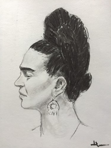 Drawing titled "Frida8" by Dominique Dève, Original Artwork, Charcoal