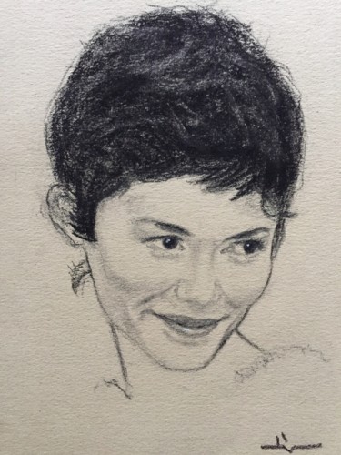 Dessin intitulée "Portrait d’Audrey T…" par Dominique Dève, Œuvre d'art originale, Crayon