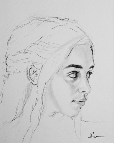 Dessin intitulée "Portrait de Daenery…" par Dominique Dève, Œuvre d'art originale, Fusain