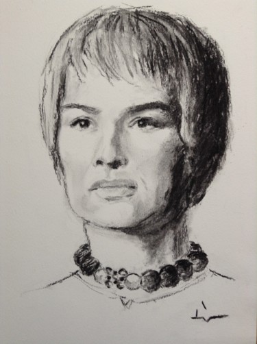 Drawing titled "Portrait of Cersei" by Dominique Dève, Original Artwork, Charcoal