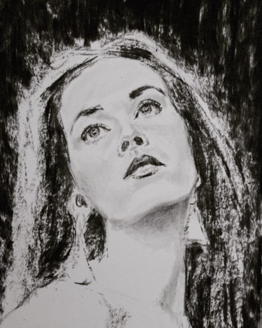 Drawing titled "Bea in the forest" by Dominique Dève, Original Artwork, Charcoal