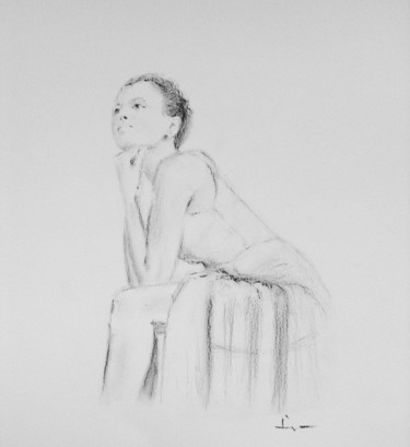 「Dancer 2」というタイトルの描画 Dominique Dèveによって, オリジナルのアートワーク, 木炭