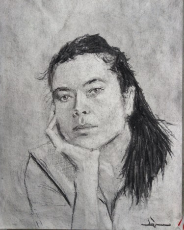 Drawing titled "Waiting" by Dominique Dève, Original Artwork, Charcoal