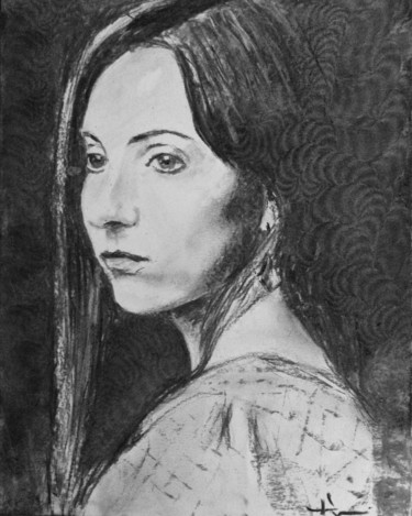 Drawing titled "Portrait of Ada" by Dominique Dève, Original Artwork, Charcoal
