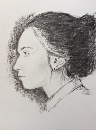 Drawing titled "Portrait of Ann" by Dominique Dève, Original Artwork, Charcoal