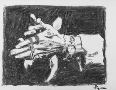 Zeichnungen mit dem Titel "Flamenco hands" von Dominique Dève, Original-Kunstwerk, Kohle