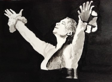 Dessin intitulée "Danseuse flamenco" par Dominique Dève, Œuvre d'art originale, Fusain