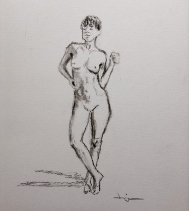 Drawing titled "Nu féminin" by Dominique Dève, Original Artwork, Charcoal