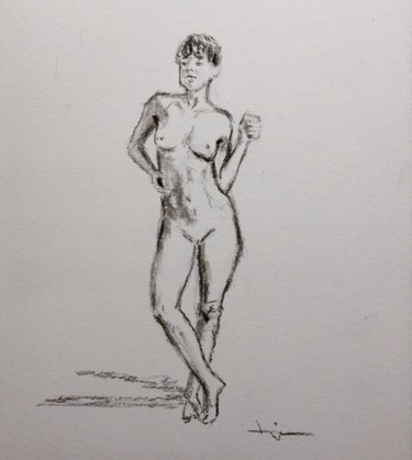 Tekening getiteld "Nu féminin" door Dominique Dève, Origineel Kunstwerk, Houtskool