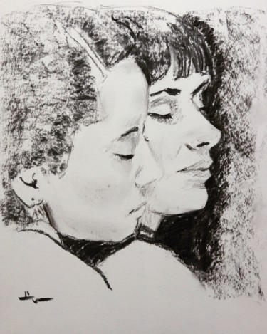 Drawing titled "Women" by Dominique Dève, Original Artwork, Charcoal