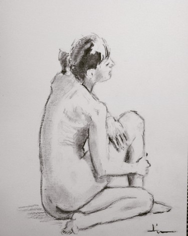 Dessin intitulée "Nude Study" par Dominique Dève, Œuvre d'art originale, Fusain