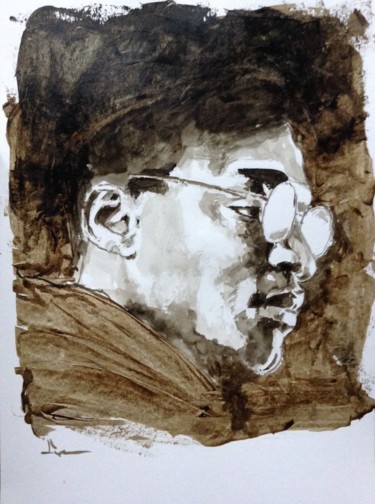 Malerei mit dem Titel "Man with glasses" von Dominique Dève, Original-Kunstwerk, Tinte
