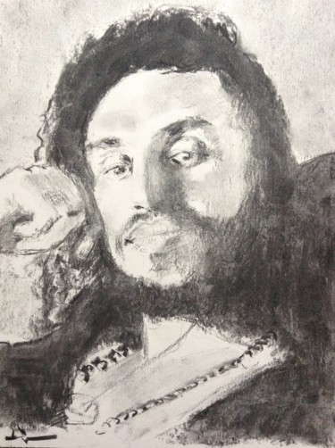 Drawing titled "Portrait of Ariles" by Dominique Dève, Original Artwork, Charcoal