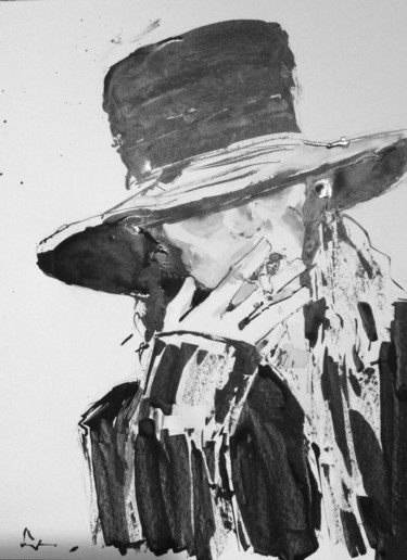 Painting titled "The Hat" by Dominique Dève, Original Artwork, Ink