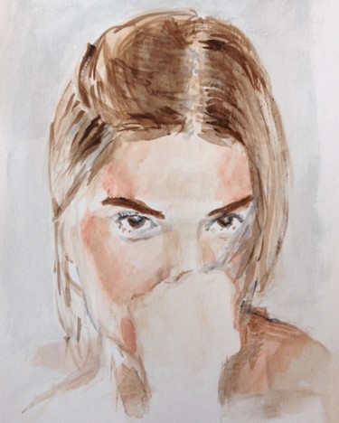 Painting titled "Fist and Eyes" by Dominique Dève, Original Artwork, Watercolor