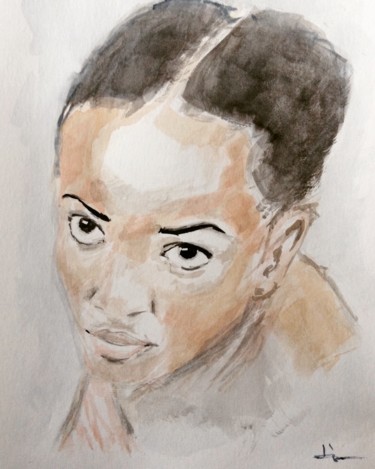 Painting titled "Kenya Girl" by Dominique Dève, Original Artwork, Watercolor