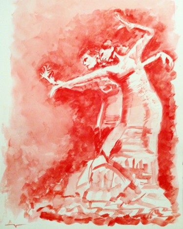 Malerei mit dem Titel "Flamenco Dancers" von Dominique Dève, Original-Kunstwerk, Aquarell
