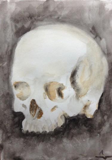 Peinture intitulée "Skull Study" par Dominique Dève, Œuvre d'art originale, Aquarelle