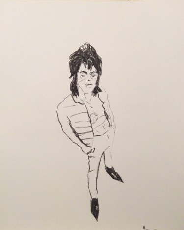 Drawing titled "Rock Micky" by Dominique Dève, Original Artwork, Charcoal