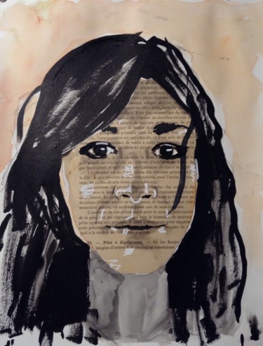 Картина под названием "Collage Portrait 1" - Dominique Dève, Подлинное произведение искусства, Чернила