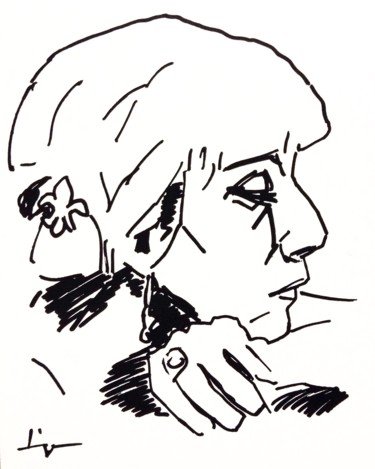 Drawing titled "Visage 2 (profil)" by Dominique Dève, Original Artwork, Marker
