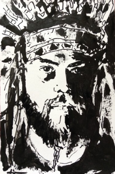 Peinture intitulée "Big Chief" par Dominique Dève, Œuvre d'art originale, Encre