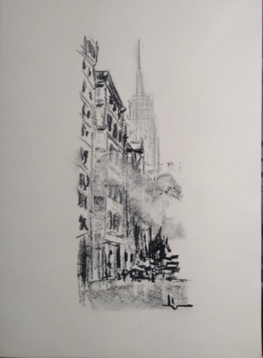 Drawing titled "Manhattan Spirit" by Dominique Dève, Original Artwork, Charcoal