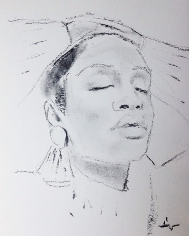 Drawing titled "Aurrea" by Dominique Dève, Original Artwork, Charcoal