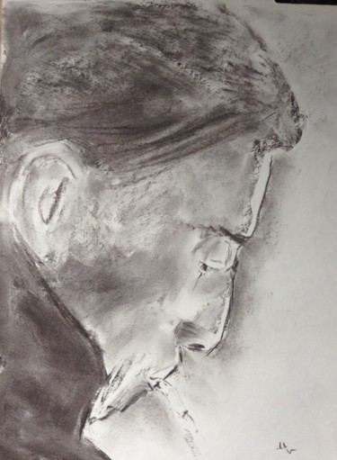 Drawing titled "Alone" by Dominique Dève, Original Artwork, Charcoal