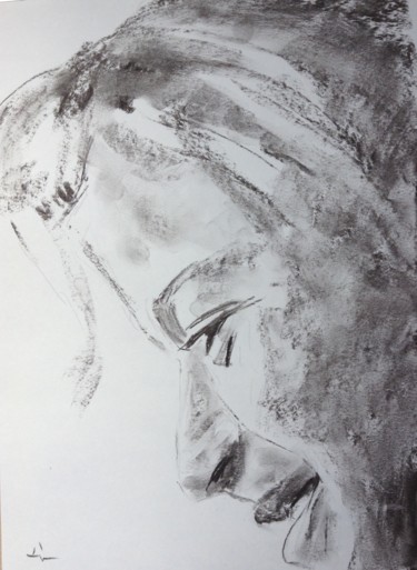 Drawing titled "Sourire" by Dominique Dève, Original Artwork, Charcoal