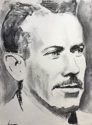 Drawing titled "John Steinbeck 1" by Dominique Dève, Original Artwork, Charcoal