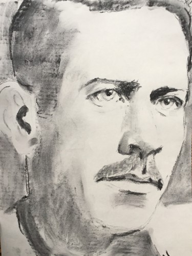 Zeichnungen mit dem Titel "John Steinbeck 2" von Dominique Dève, Original-Kunstwerk, Kohle