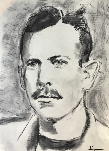 Drawing titled "John Steinbeck 3" by Dominique Dève, Original Artwork, Charcoal