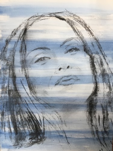 Drawing titled "The Mermaid" by Dominique Dève, Original Artwork, Charcoal