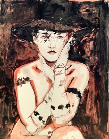 Painting titled "Widow in hell" by Dominique Dève, Original Artwork, Ink