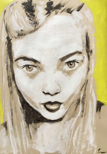 Картина под названием "yellow Background" - Dominique Dève, Подлинное произведение искусства, Акрил