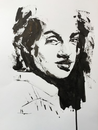 Malerei mit dem Titel "Ink Portrait" von Dominique Dève, Original-Kunstwerk, Tinte