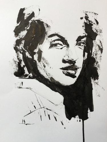 Painting titled "Ink Portrait" by Dominique Dève, Original Artwork, Ink