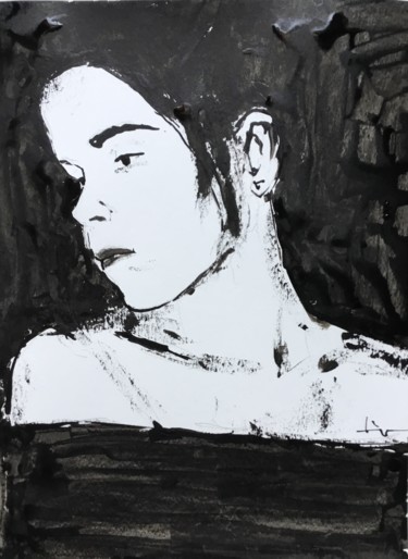 Peinture intitulée "Selfie" par Dominique Dève, Œuvre d'art originale, Encre