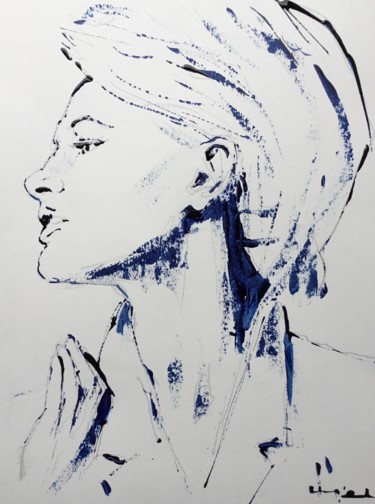 Painting titled "At The Window" by Dominique Dève, Original Artwork, Ink